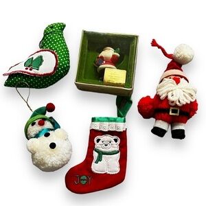 5 Vintage Christmas Ornaments Santas Snowman Dove Stocking Hallmark